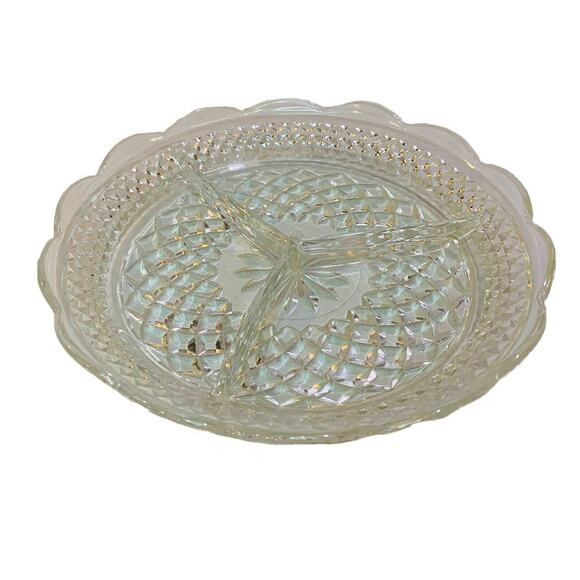 Anchor Hocking Divided Relish Dish Wexford Glass 9" Dish Plate 3 Sections Tray - Picture 1 of 6